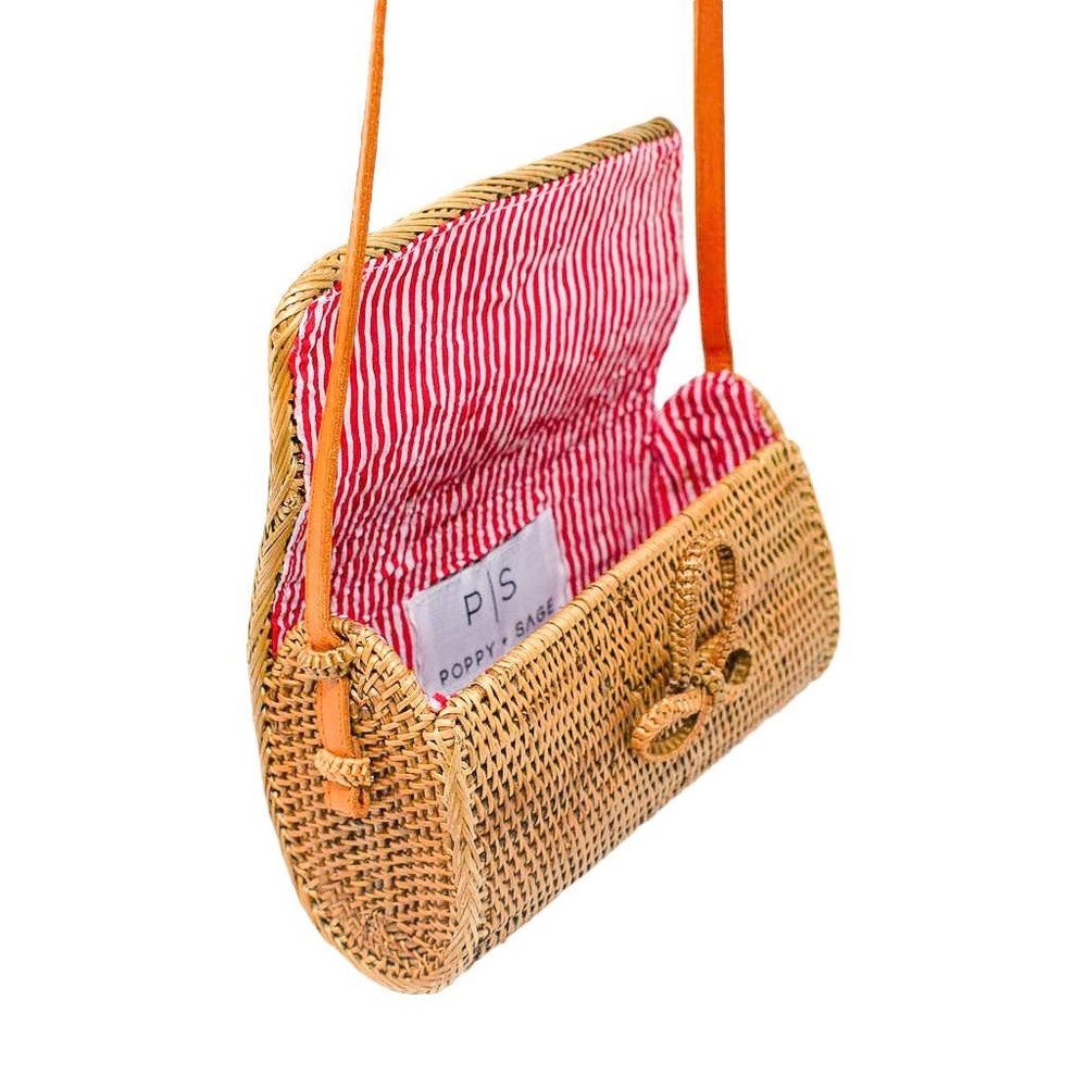 Poppy + Sage ✘ Bowtie Pippa Handmade Woven Rattan Leather Shoulder Bag Clutch